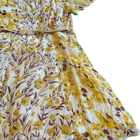 Chan Luu Yellow Brown Floral Print Wrap Dress V-Neck Mini A-Line Size XS Women's - Picture 12 of 12